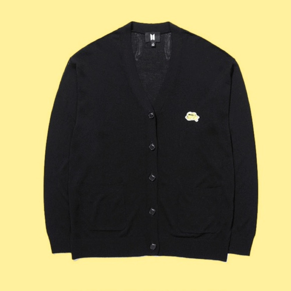 NWOT BTS CARDIGAN SWEATER Black with Pockets Butter Patch Logo size XL L